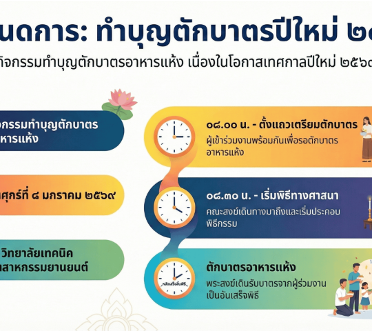 กำหนดการทำบุญตักบาตรปีใหม่ ๒๕๖๙ วิทยาลัยเทคนิคอุตสาหกรรมยานยนต์